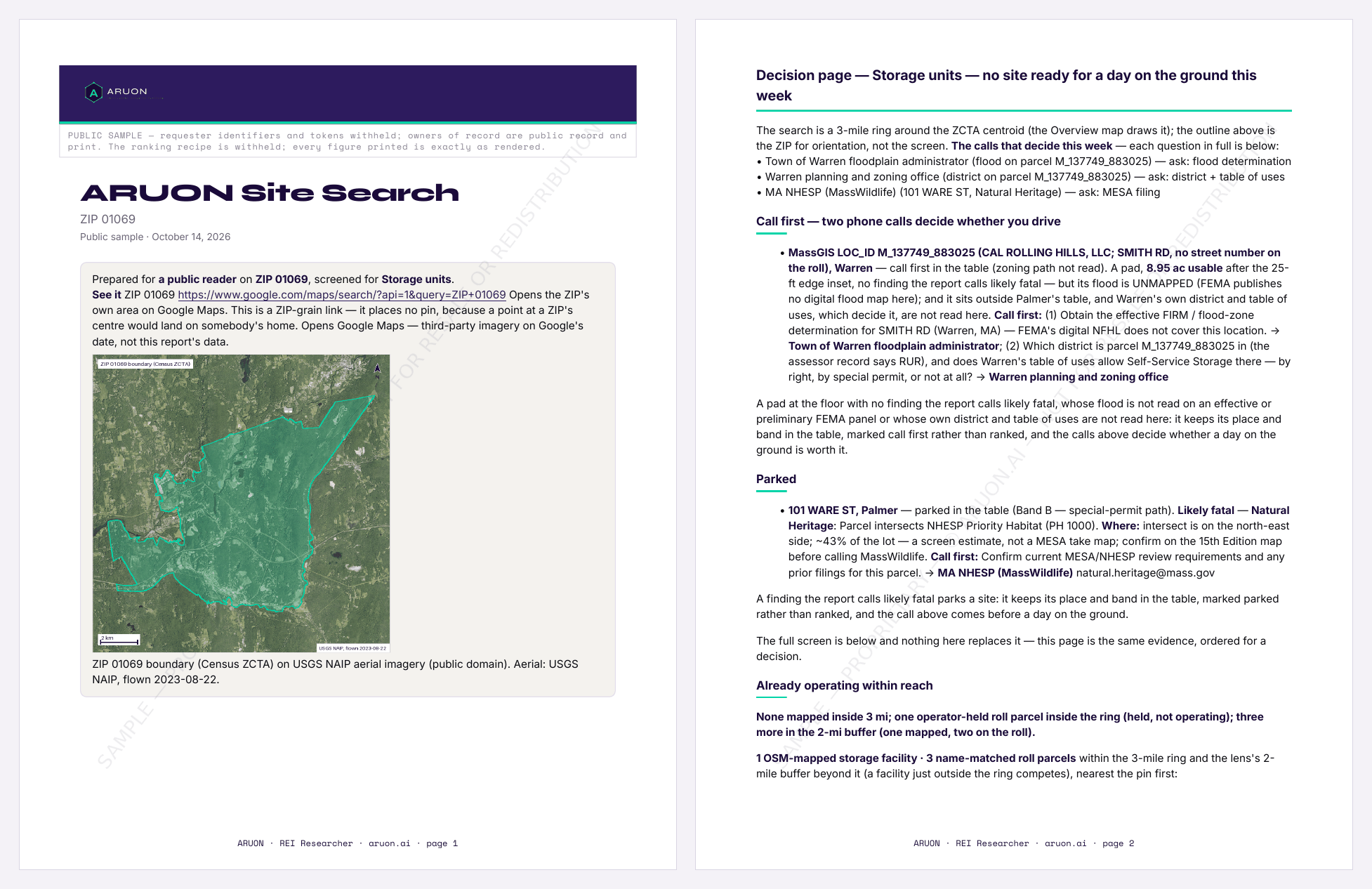 Pages 1 and 2 of the redacted Site Search sample, watermarked; the rest opens in the sample viewer.